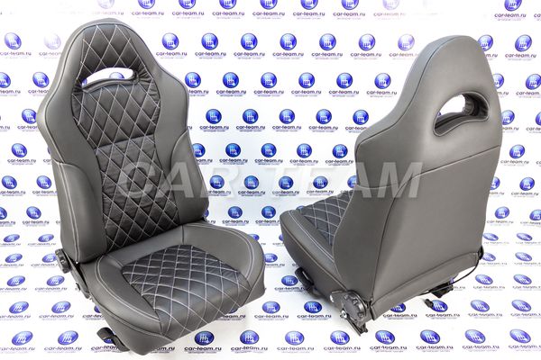 Сиденья "Recaro" (Рекаро) в сборе на ВАЗ 2108, 2109, 21099, 2113, 2114, 2115 из экокожи с узором "Одинарный ромб 4см"