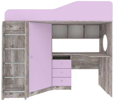 Кровать-чердак КарИВи Кадет 1 с металлической лестницей Бетон Ирис