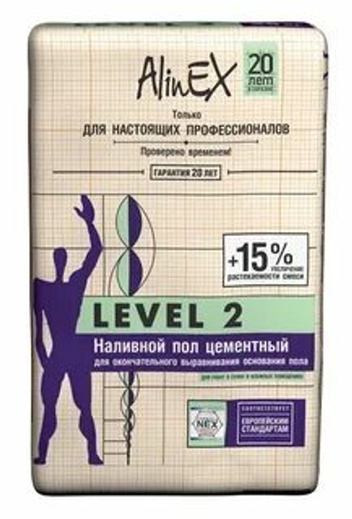 ПОЛ НАЛИВНОЙ ALINEX LEVEL 2 ЦЕМЕНТНЫЙ 25КГ