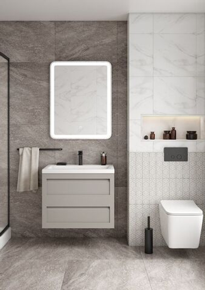 PLATINO База под раковину подвесная с двумя выкатными ящиками, Светло-серый матовый AM-Platino-580-2C-SO-GСM