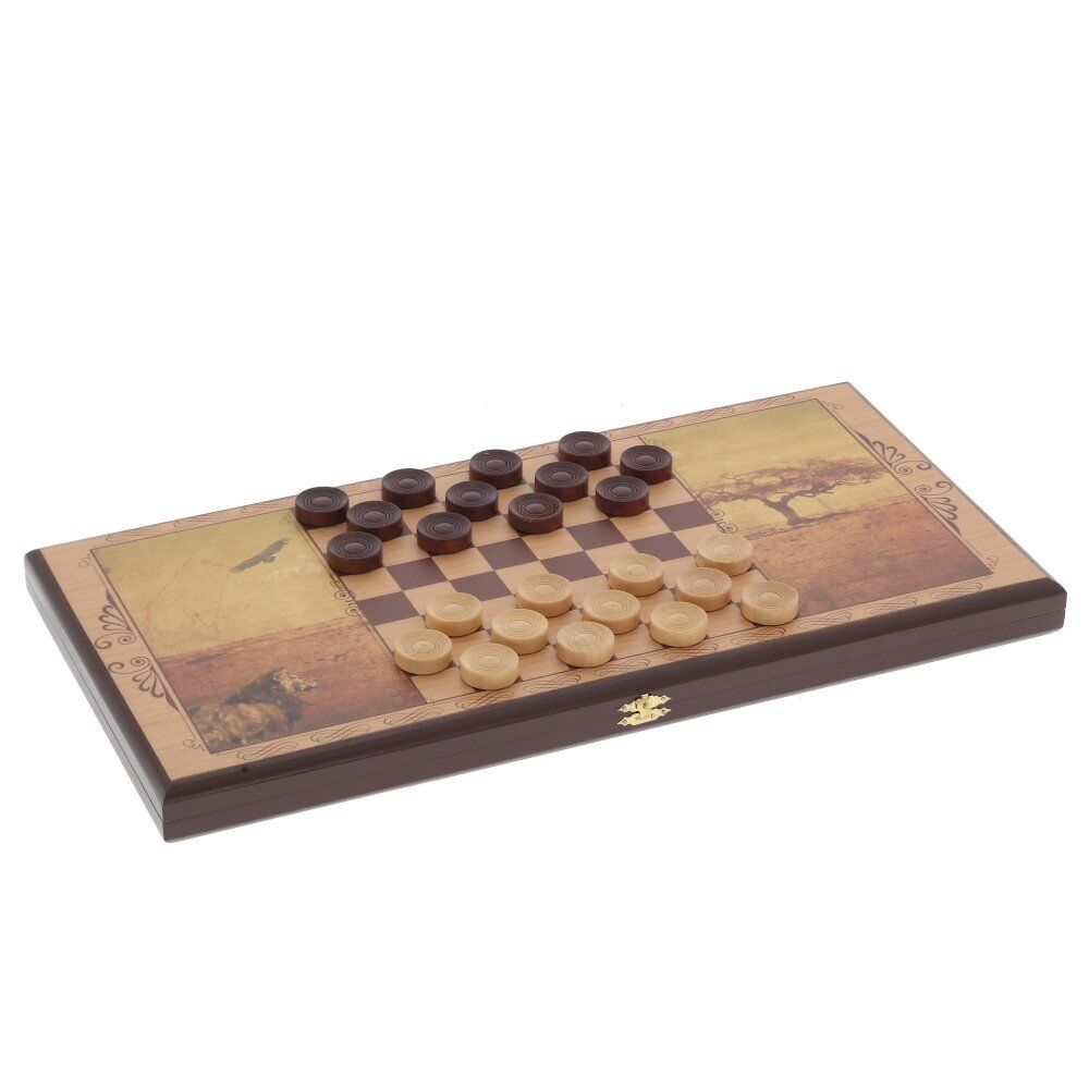 GAEM Игра настольная 2 в 1 ( шашки, нарды) "Лев", L50 W25 H3 см