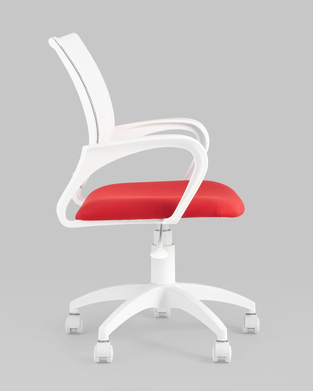 Кресло офисное Topchairs ST-BASIC-W спинка белая сетка сиденье красная ткань крестовина белый пластик