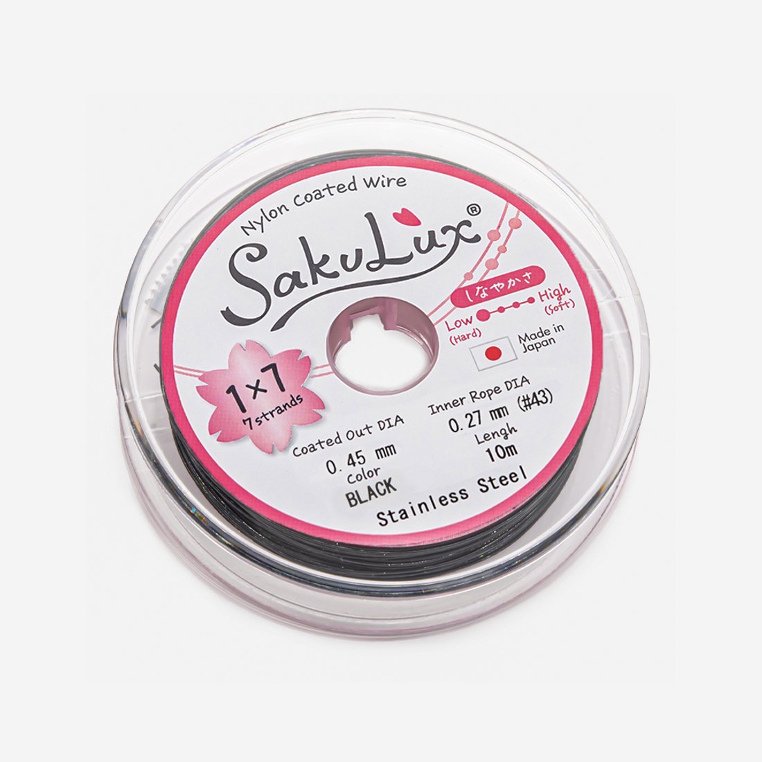 Японский ювелирный тросик SakuLux 7 диаметр 0,45мм, цвет "Черный"