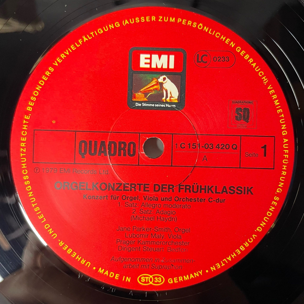 Винтажная виниловая пластинка LP Jane Parker-Smith, Joseph Haydn Гайдн, Orgelkonzerte Der Fruhklassik Ранние Классические Органные Концерты (Германия 1979) Quadraphonic