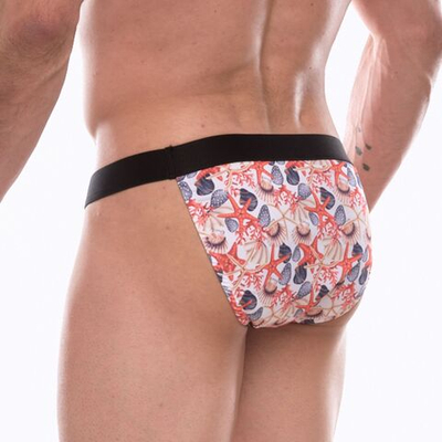 Мужские трусы-танга с принтом в виде ракушек (Размер: L) (Цвет: белый)