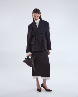 Жакет двубортный с дополнительными петлями елочка шоколад