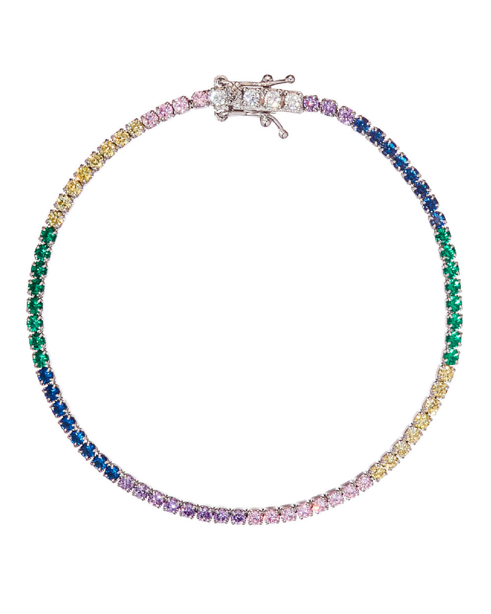 Браслет-теннисный, серебрение 925, цветные цирконы