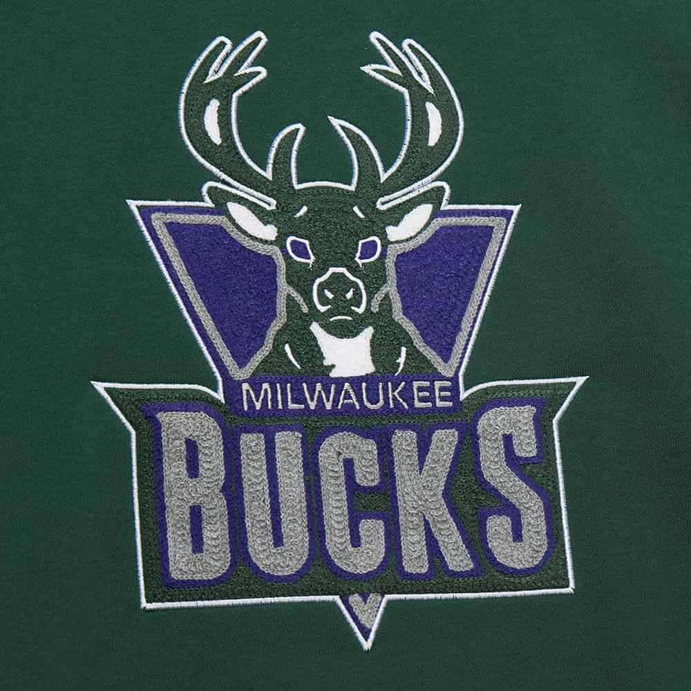 Баскетбольная толстовка Mitchell&Ness NBA Chainstitch Fleece Vintage Logo Milwaukee Bucks Sweatshirt Green