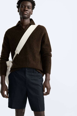 ZARA ШОРТЫ ИЗ 100% ЛЬНА, МОРСКОЙ СИНИЙ