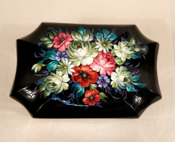 Шкатулка "Цветы на черном" с жостовской росписью