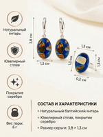 Комплект украшений с янтарем сердце пеструха синяя