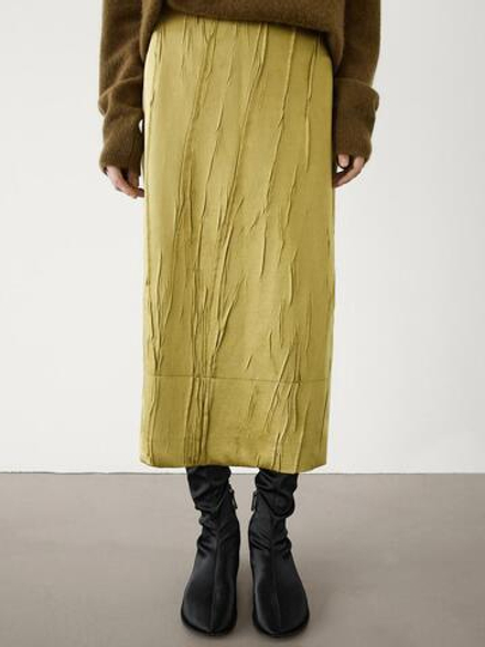 Massimo Dutti Струящаяся юбка миди, желтый