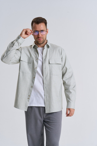 Сорочка мужская ZEER длинный рукав, цвет светло-зеленый в клетку, хлопок 100% 55416 02