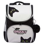 Ранец GRIZZLY анатомическая спинка, с мешком для обуви, для девочек, "BLACKY", серый, 33х25х13 см, RAm-584-1/2