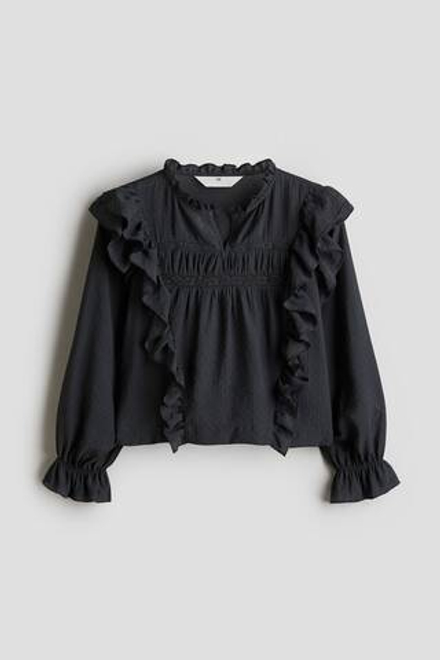 H&M Блузка с рюшами, темно-серый