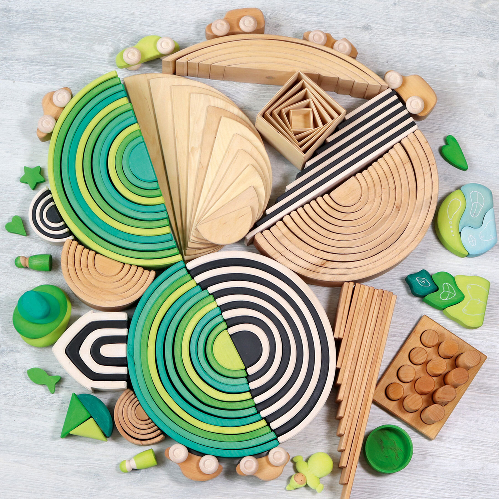 Большая деревянная радуга  "Зеленый луг", 12 деталей