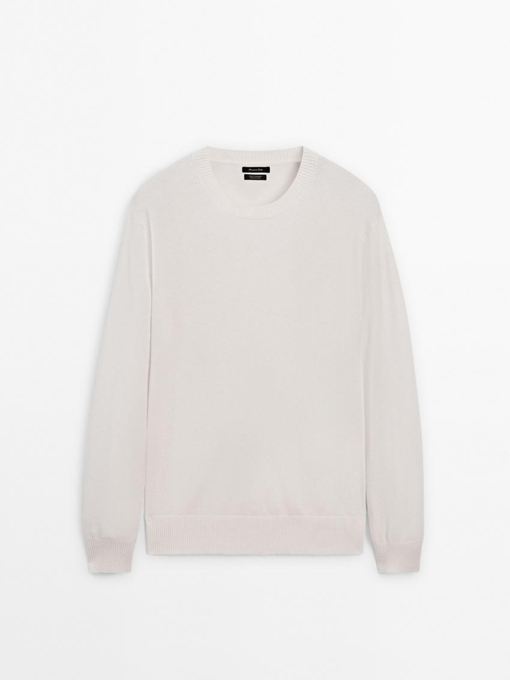 Massimo Dutti Джемпер из 100% кашемира с круглым вырезом, натуральный, кремовый