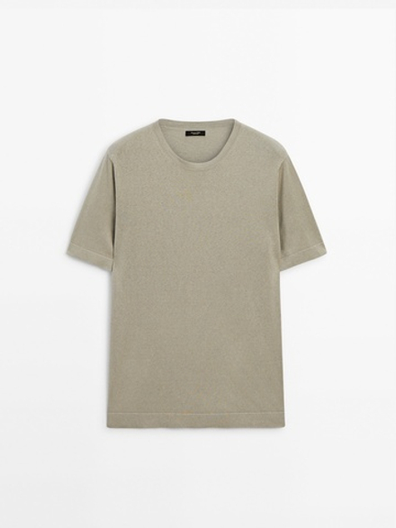 Massimo Dutti Футболка с круглым вырезом, светлый хаки
