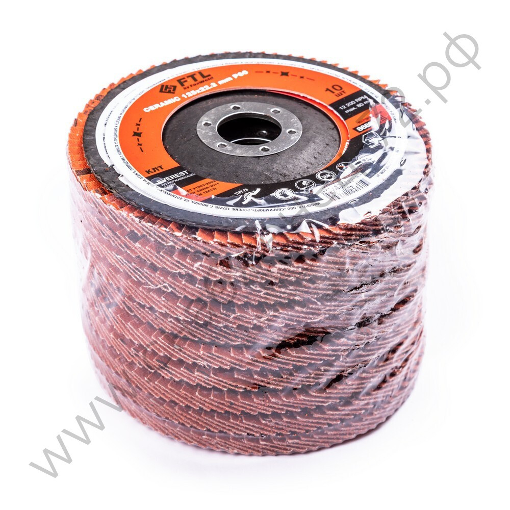 Круг лепестковый с керамическим абразивом для шлифования по нержавеющей стали FTL Everest 29 125 х 22,2 мм P60