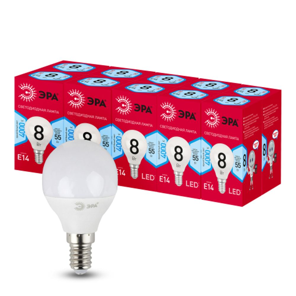 Лампочка светодиодная ЭРА RED LINE LED P45-8W-840-E14 R E14 / Е14 8 Вт шар нейтральный белый свет | Лампы cветодиодные Шар (G/P)