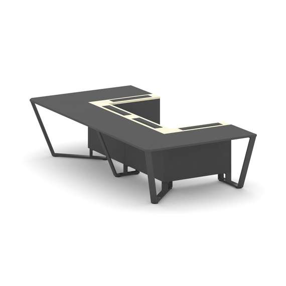 Steel Meet Стол переговорный П-образный KM-PR.B.SP-07P Антрацит/Ваниль Глянец/Металл Черный 1600*320