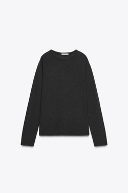 ZARA ХЛОПКОВАЯ ФУТБОЛКА РЕГЛАН, АНТРАЦИТОВО-СЕРЫЙ