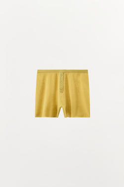 ZARA ТРИКОТАЖНЫЕ ШОРТЫ С ПУГОВИЦАМИ, ЯИЧНО-ЖЕЛТЫЙ