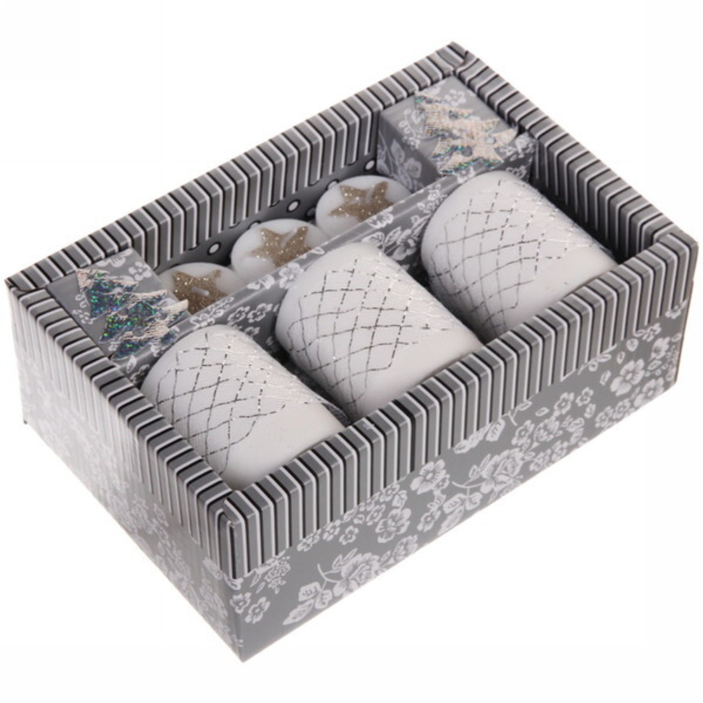 Набор свечей новогодних «Снежный иней» 20,5*14*7,5 см, серебро