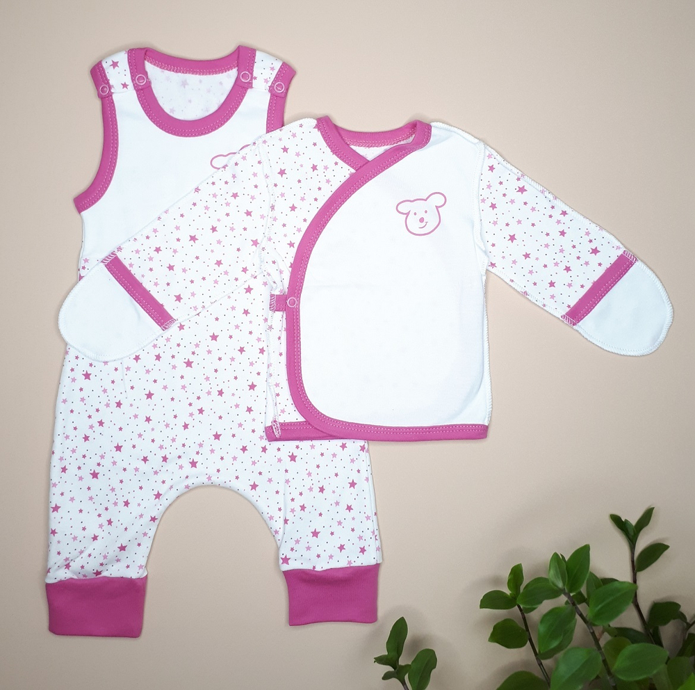 Комплект Мишка и звёзды (розовый)