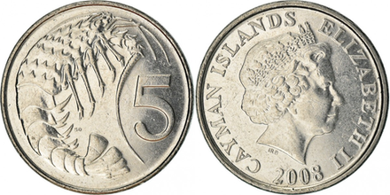 Каймановы острова 5 центов, 1999 - 2022 Креветка UNC