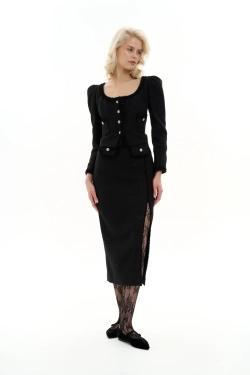 Юбка-миди с разрезом по ноге черная