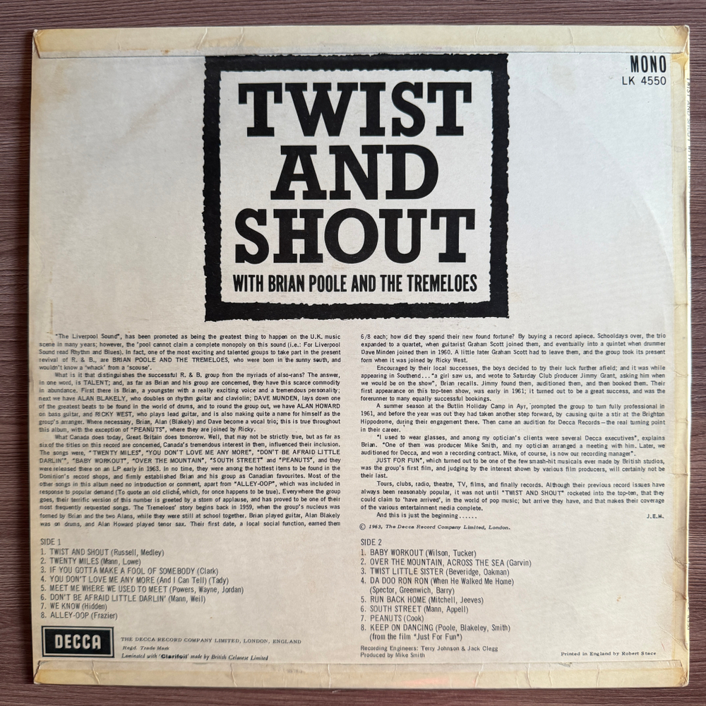 Brian Poole & The Tremeloes ‎– Twist And Shout (Англия 1963г.) Т