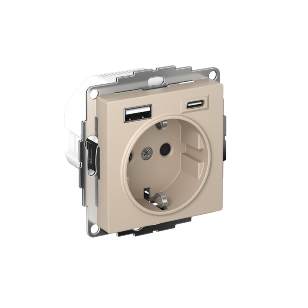 Розетка AtlasDesign 16А с 2-мя заряд. устройствами USB тип A+C 5В/2.4А/3.0А 2х5В/1.5А механизм песочн. SE ATN001232