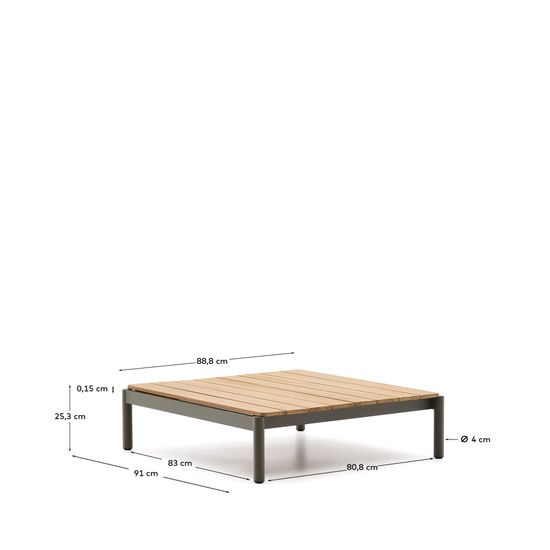 Журнальный столик Sorells из зеленого алюминия и тикового дерева 89 x 91 см