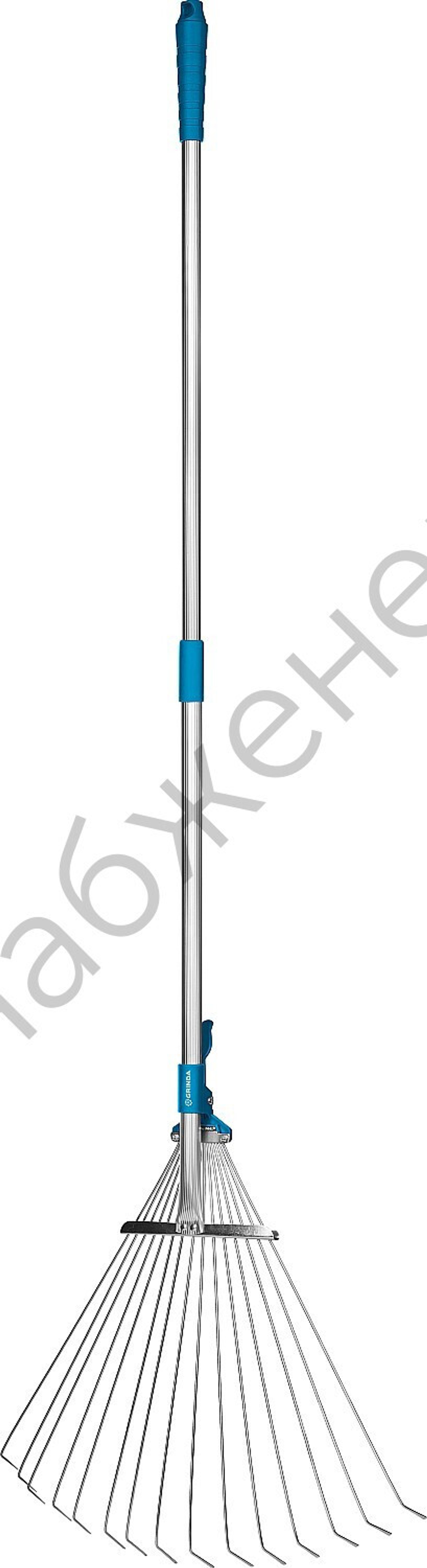 GRINDA PR-50, длина 800 - 1240 мм, ширина 170 - 450 мм, телескопический алюминиевый черенок, регулируемые веерные грабли, PROLine (421868)