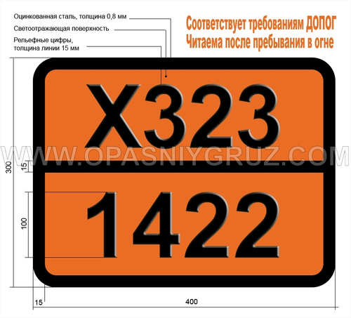 Табличка Опасный груз X323-1422 КАЛИЯ-НАТРИЯ СПЛАВЫ ЖИДКИЕ