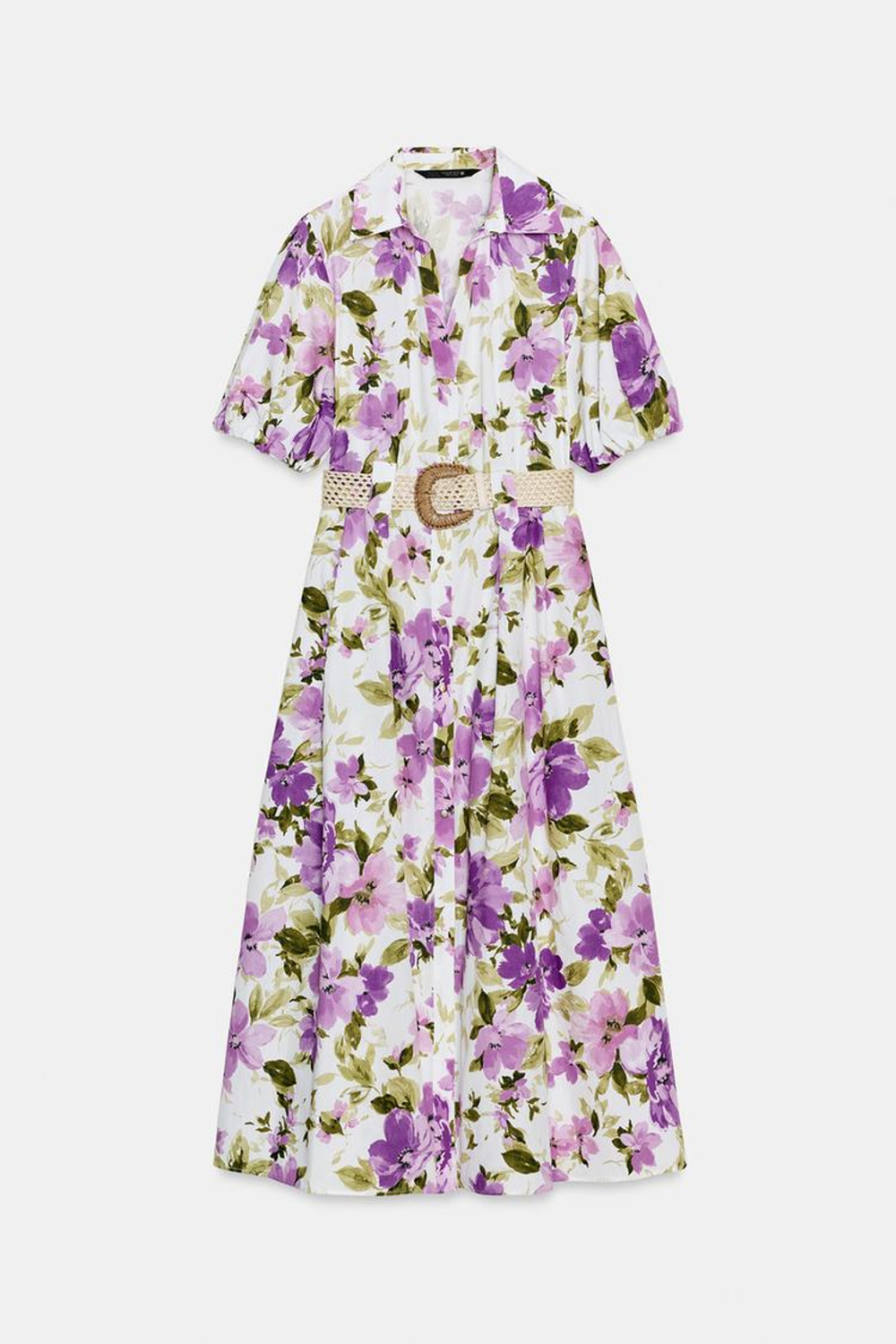 ZARA ПЛАТЬЕ МИДИ С ЦВЕТОЧНЫМ ПРИНТОМ И РЕМНЕМ, РАЗНОЦВЕТНЫЙ