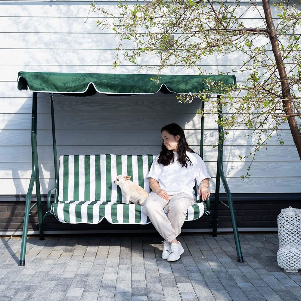 Качели садовые 3-местные (зеленый/белый)