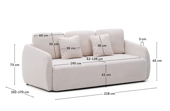 Трехместный диван-кровать Laira, 225 см, шенилл цвета экрю 