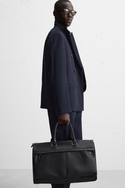 ZARA ДОРОЖНАЯ СУМКА ИЗ РЕЛЬЕФНОЙ ТКАНИ, ЧЕРНЫЙ