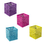 Подставка-стакан для канцтоваров Alingar, металлическая, квадратная, узор "Розы", ассорти