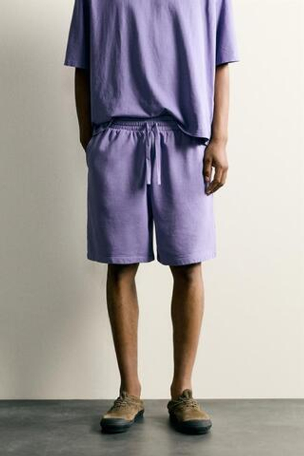 ZARA БАЗОВЫЕ ШОРТЫ-ДЖОГГЕРЫ С ЭФФЕКТОМ ПОТЕРТОСТИ, ЛИЛОВЫЙ