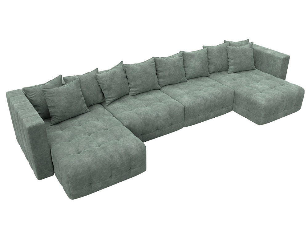 Диван П-образный Лига-052 НПБ Лонг, BRUT 08 ВЕЛЮР зеленый
