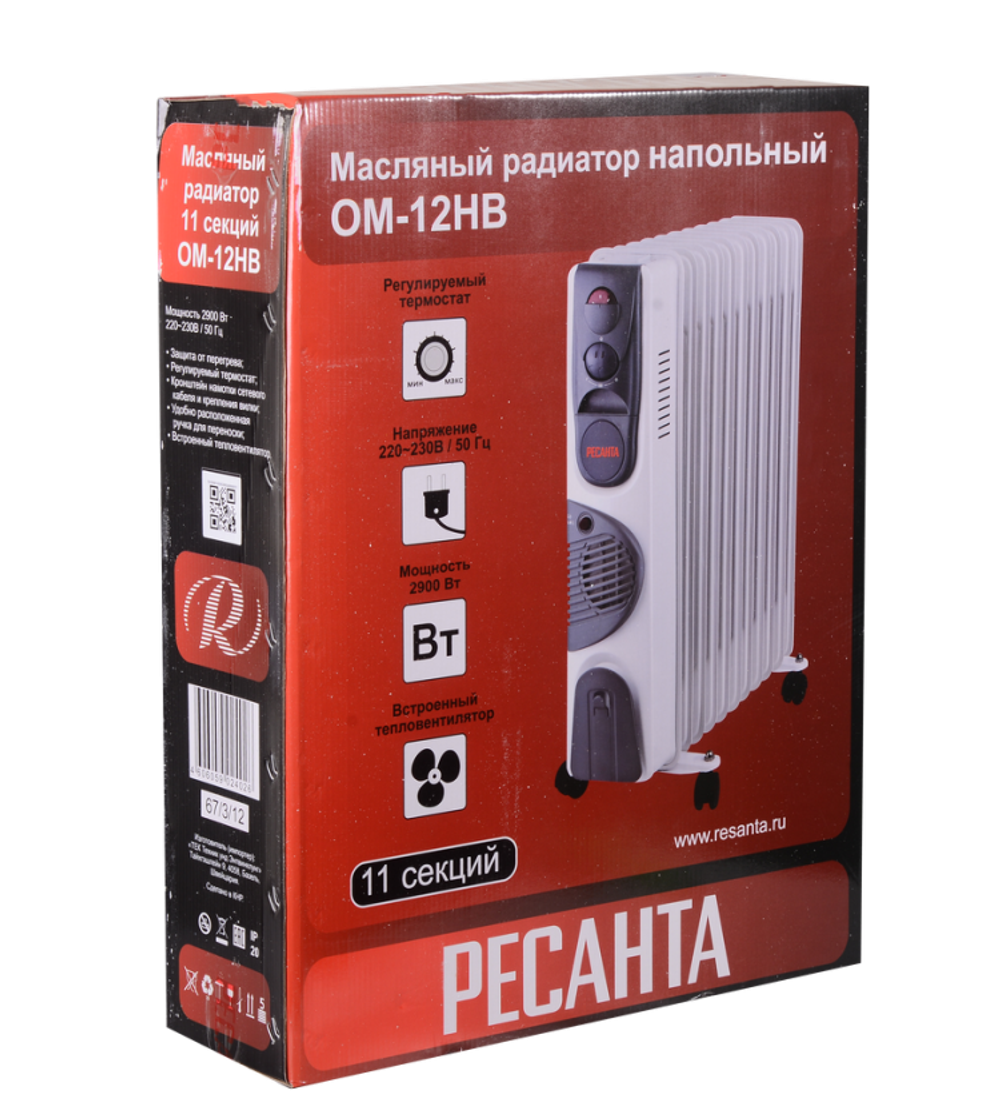 Масляный радиатор РЕСАНТА ОМ-12НВ с вентилятором