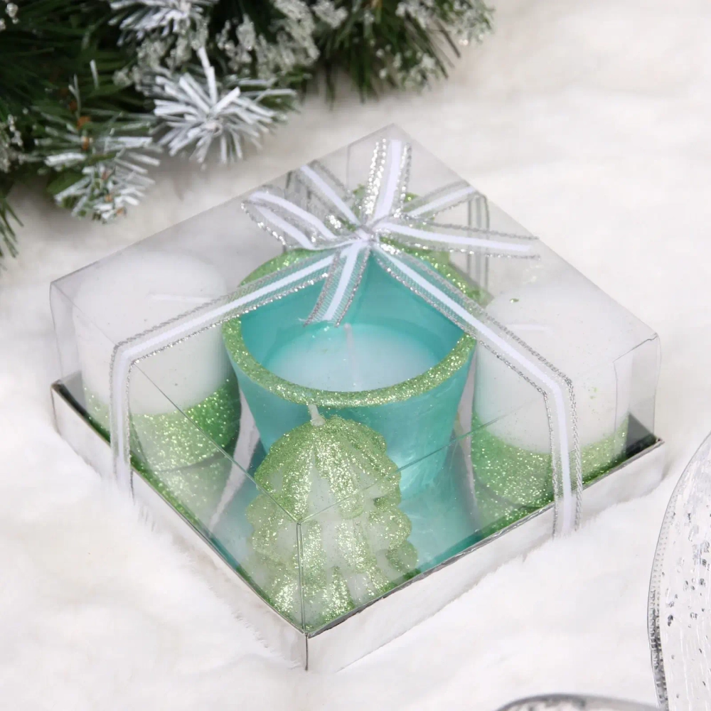 Свечи новогодние «Лесной микс» 11.5*11.5*5см (набор 5шт), Зеленый