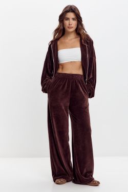 Худи на молнии из велюровой ткани шоколадного цвета