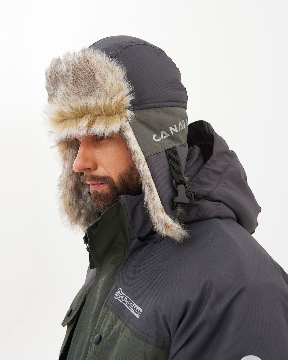 Шапка ушанка зимняя Канада ткань Оксланд цвет Хаки/Графит