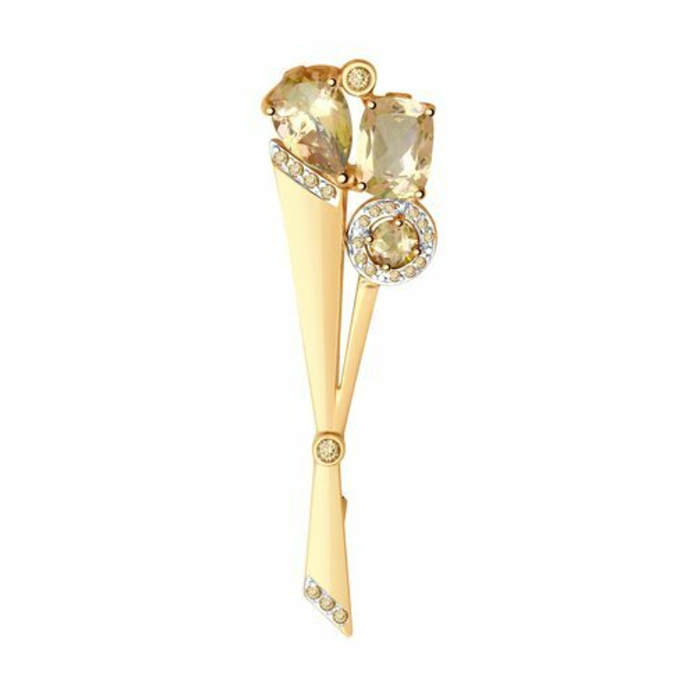 Брошь из золота с топазами Swarovski и жёлтыми Swarovski Zirconia