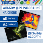 Альбом для рисования А4 40 л. скоба обложка картон BRAUBERG 205х290 мм "Полёт" (2 вида) (8 штук в упаковке)