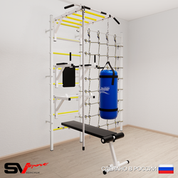 Шведская стенка Sv Sport 56020 (Турник рукоход/Брусья/Стойка/Скамья/Канат/Цепь/Мешок 22кг/Канатный лаз)
